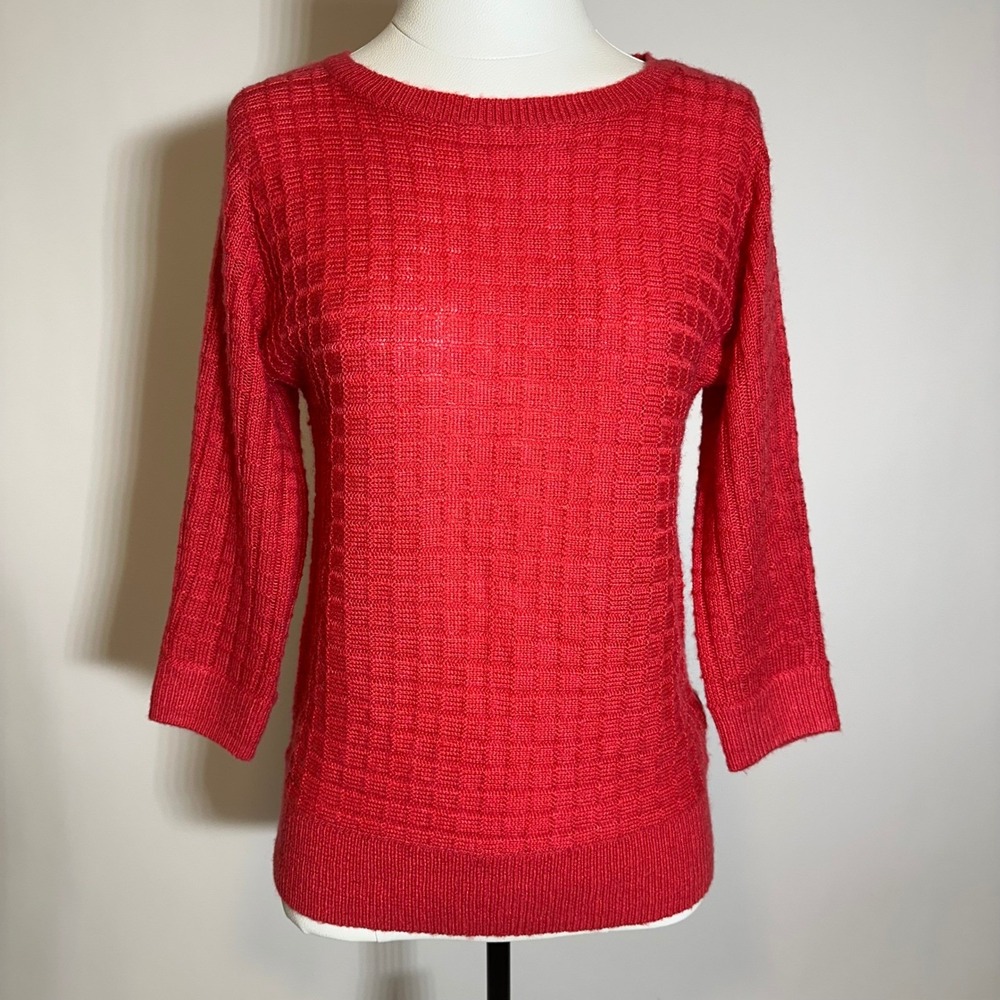 Ann Taylor Coral Red Wool Blend Knit 3/4 Sleeve Sweater Women Petite Sz Small SP